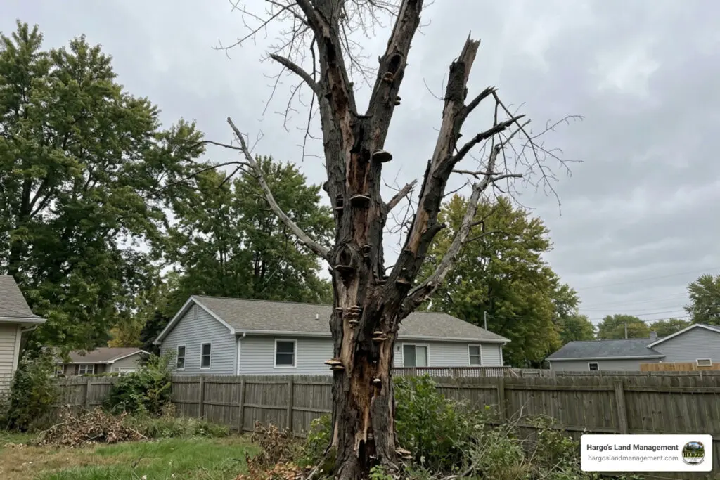 hazardous dead tree showing structural rot and decay